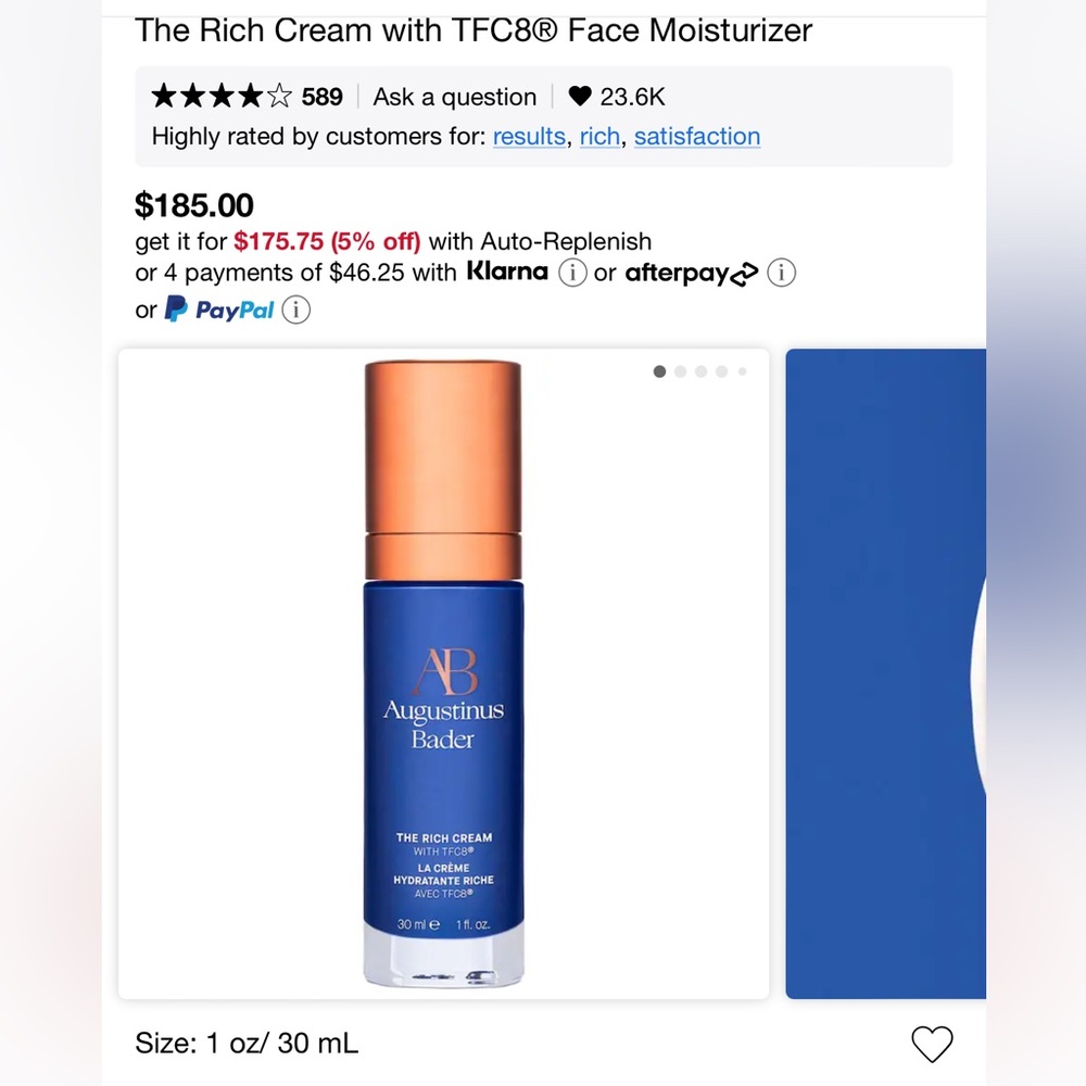 Brand new , 30 ML Augustus Bader Rich Cream